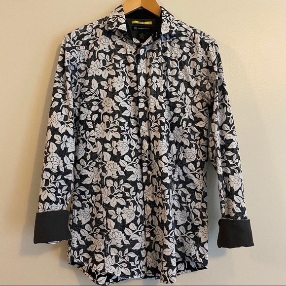 INC Floral B&W Button Down Men’s Dress Shirt - Picture 2 of 8